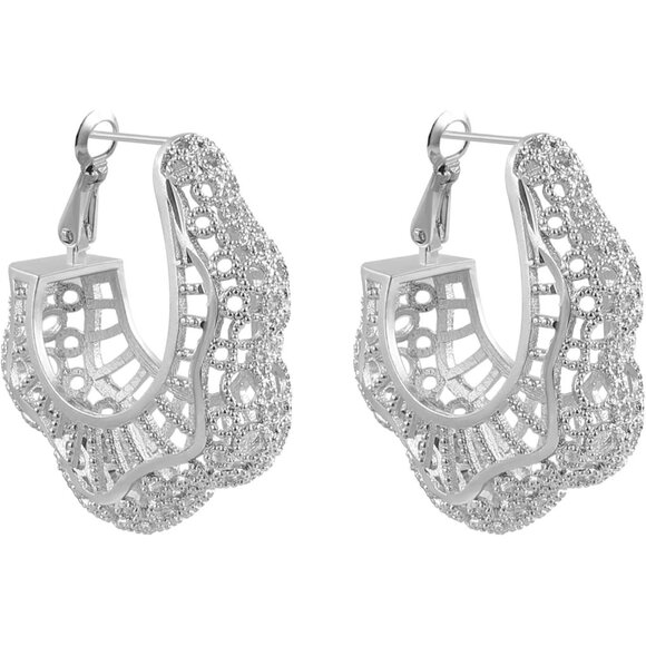 Gold Dangle Hoop Earrings For Women's - Picture 1 of 9